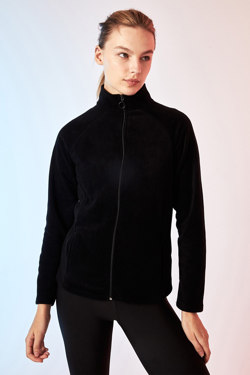 LC WAIKIKI, Bluza sport cu fermoar si maneci raglan, Negru