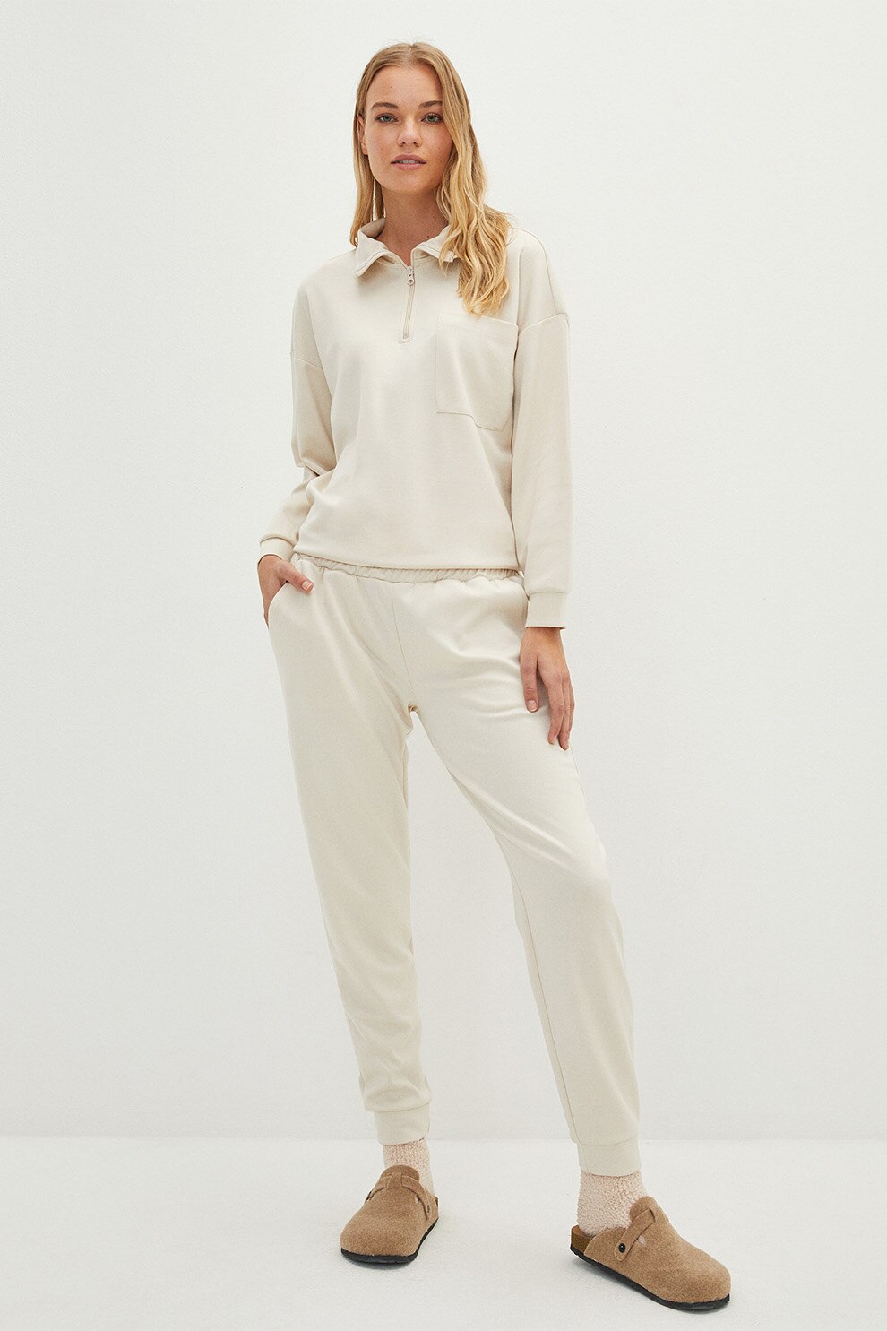 LC WAIKIKI, Pantaloni sport de casa cu talie elastica, Alb