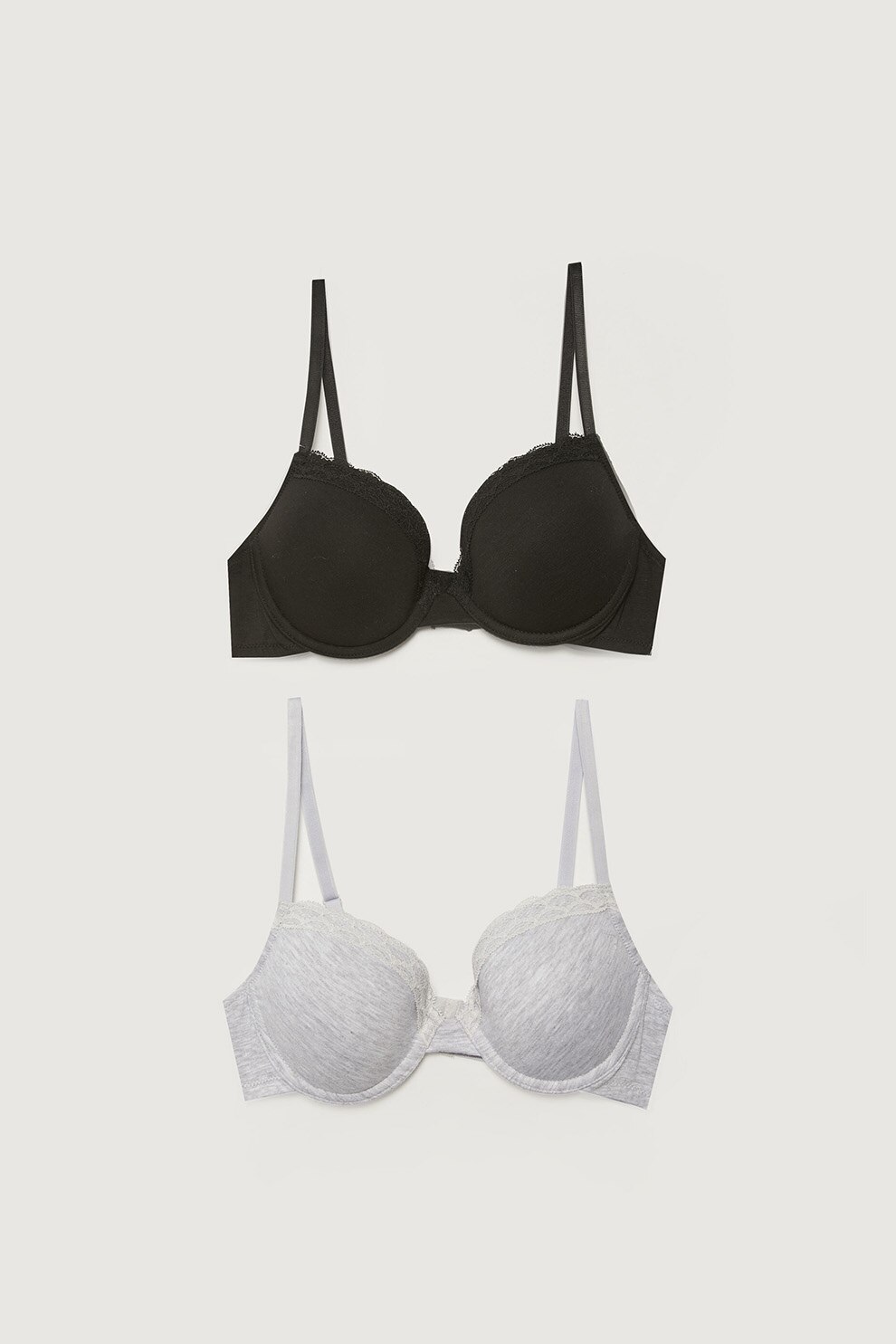 LC WAIKIKI, Set de sutiene cu sustinere metalica - 2 piese, Negru/Gri melange