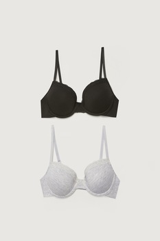 LC WAIKIKI, Set de sutiene cu sustinere metalica - 2 piese, Negru/Gri melange LC WAIKIKI, Set de sutiene cu sustinere metalica - 2 piese, Negru/Gri melange