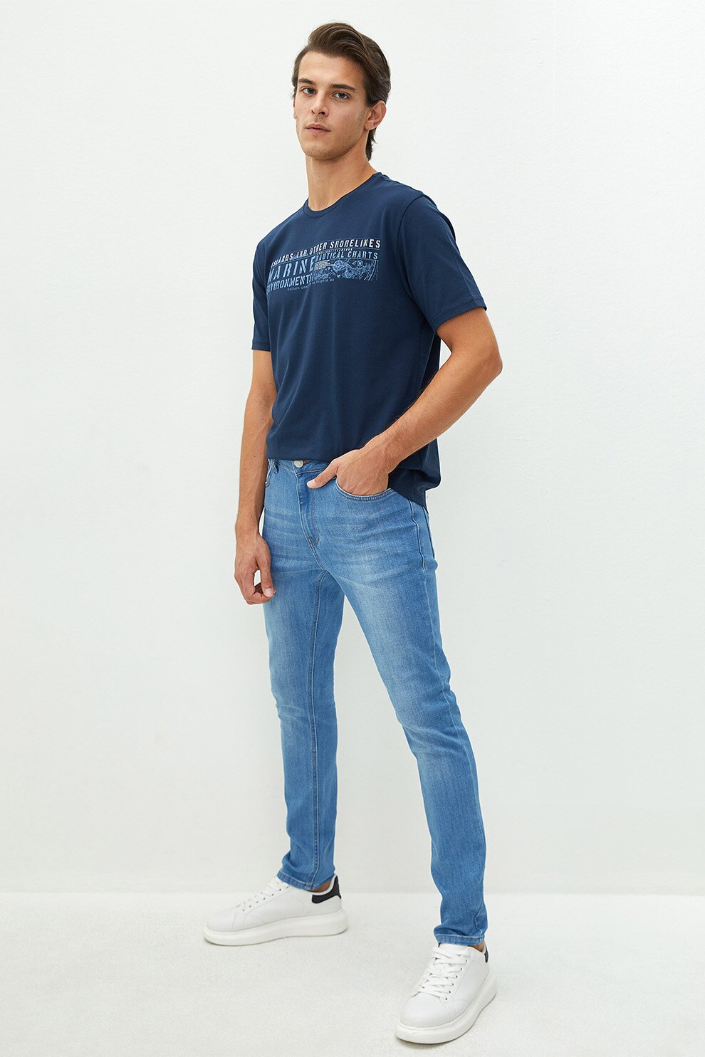 LC WAIKIKI, Blugi skinny cu aspect decolorat, Albastru