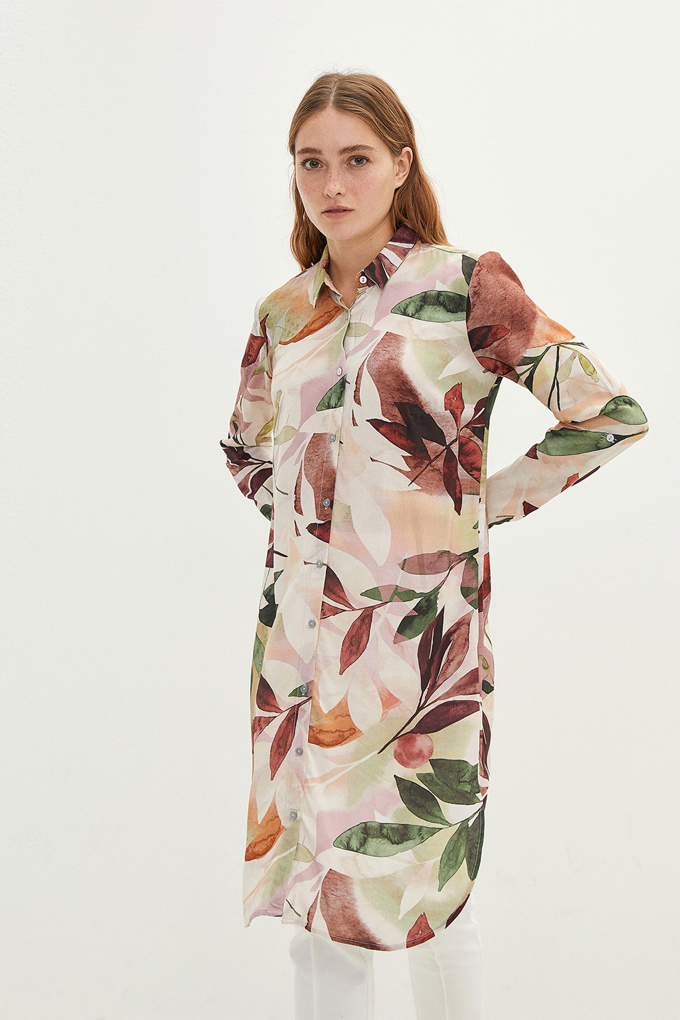 LC WAIKIKI, Camasa lunga cu imprimeu si slituri laterale, Multicolora