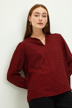 LC WAIKIKI, Bluza tip tunica in carouri, Rosu/Negru LC WAIKIKI, Bluza tip tunica in carouri, Rosu/Negru