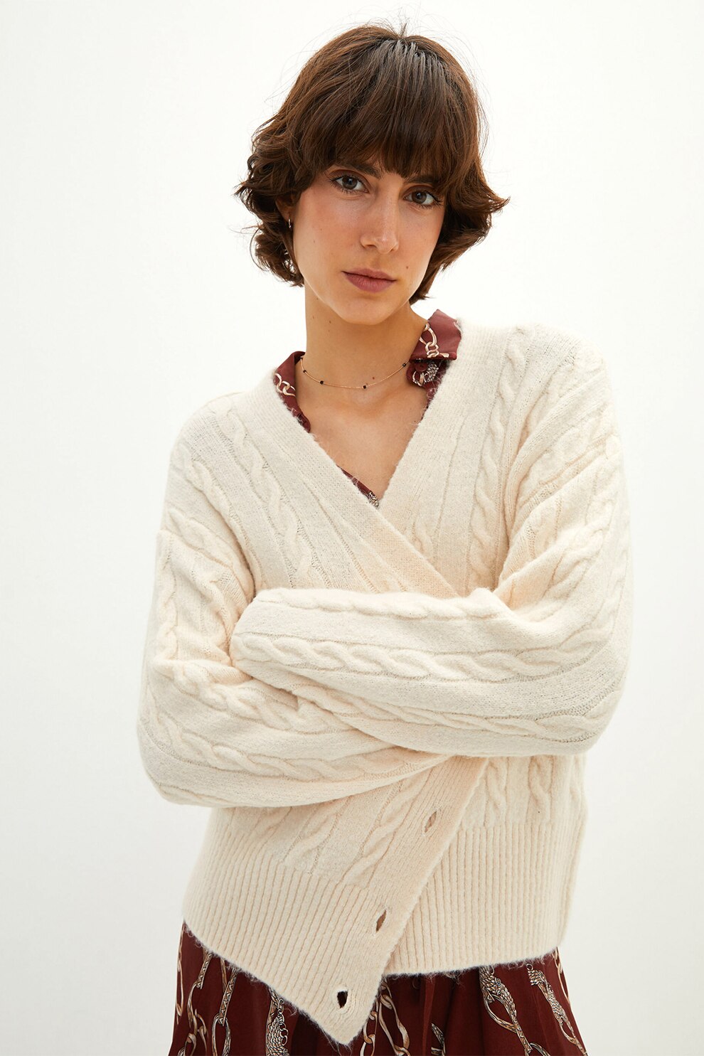 LC WAIKIKI, Cardigan cu model torsade, Alb