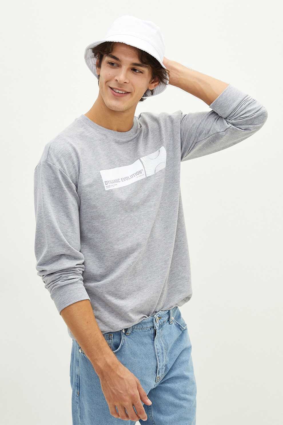 LC WAIKIKI, Bluza sport cu decolteu la baza gatului si maneci cazute, Gri melange