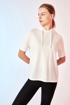 LC WAIKIKI, Tricou cu gluga si maneci cazute, Alb LC WAIKIKI, Tricou cu gluga si maneci cazute, Alb