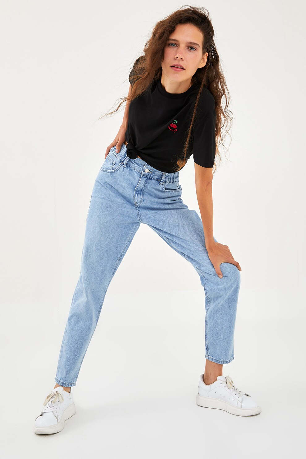 LC WAIKIKI, Blugi mom fit cu talie inalta, Albastru