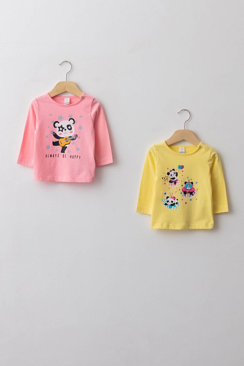 LC WAIKIKI, Set de bluze de bumbac cu imprimeu grafic - 2 piese, Roz/Galben