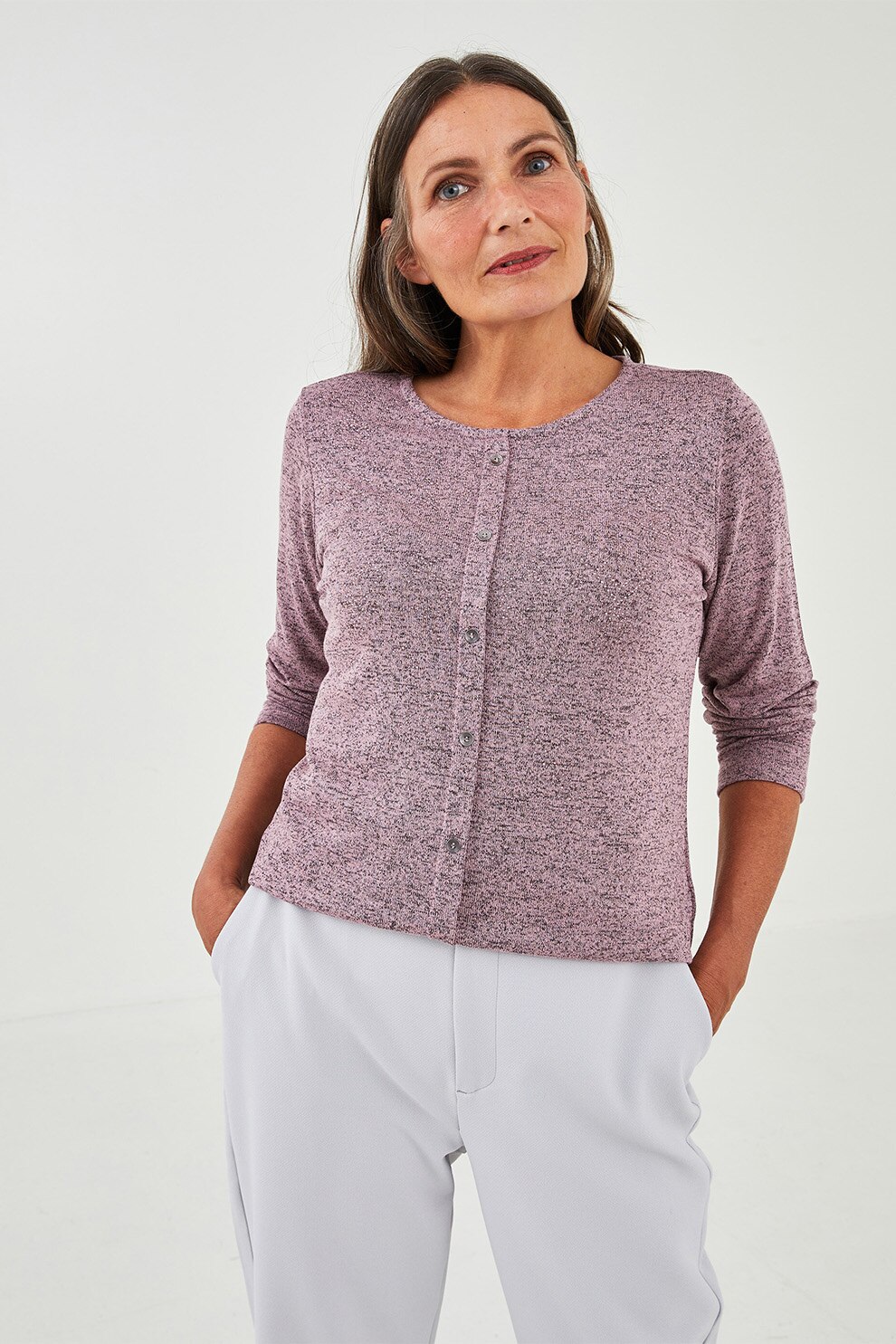 LC WAIKIKI, Cardigan cu decolteu la baza gatului si aspect texturat, Lila prafuit