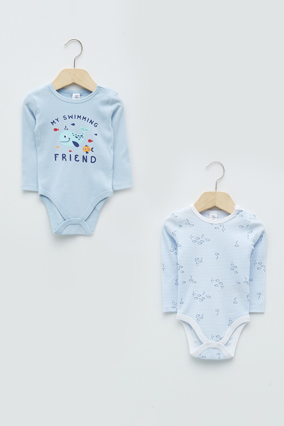 LC WAIKIKI, Set de body-uri cu maneci lungi - 2 piese, Albastru deschis