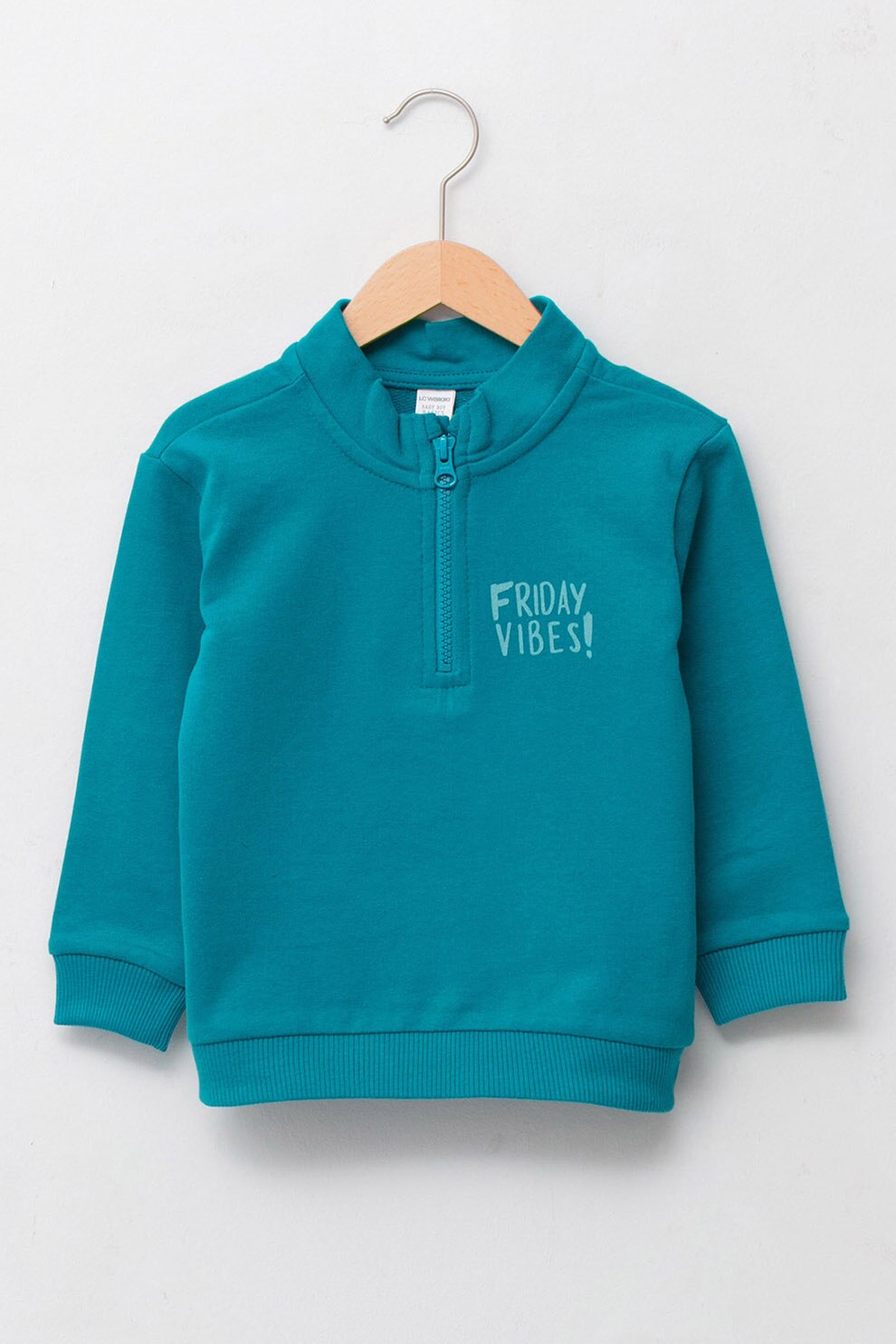 LC WAIKIKI, Bluza sport cu fermoar scurt si imprimeu text, Albastru petrol