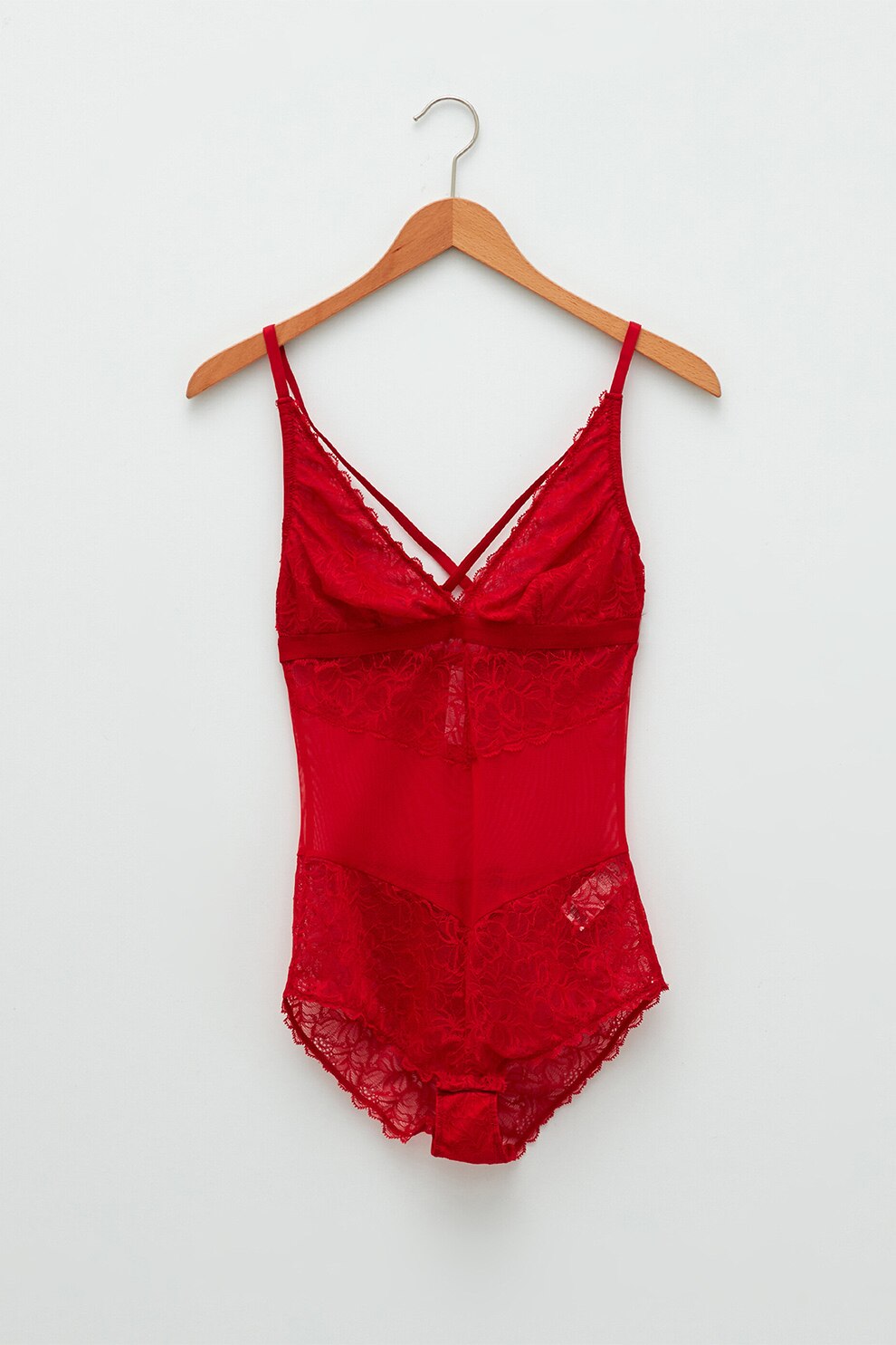 LC WAIKIKI, Body de dantela si plasa, Rosu