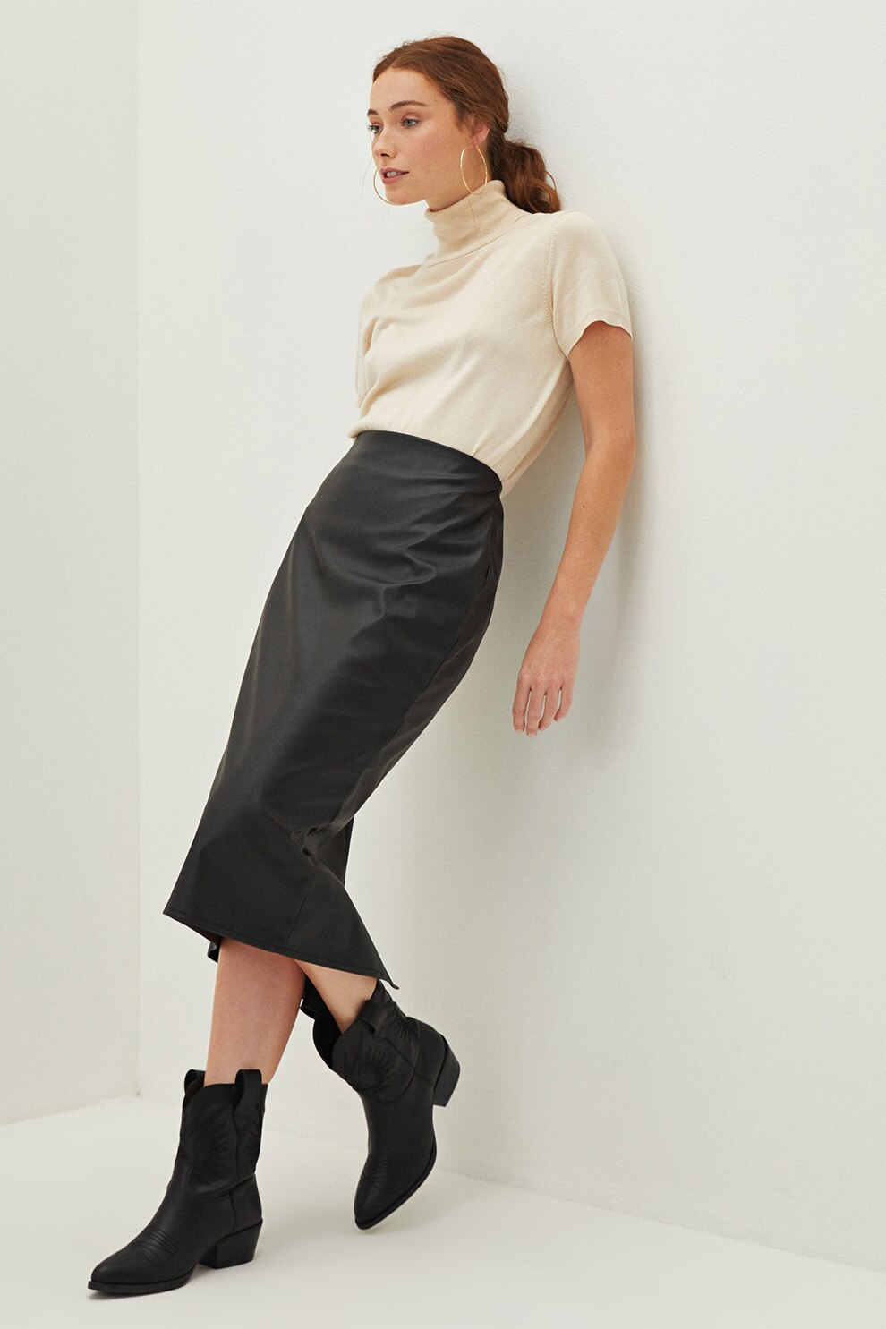 LC WAIKIKI, Fusta midi cu talie inalta, Negru