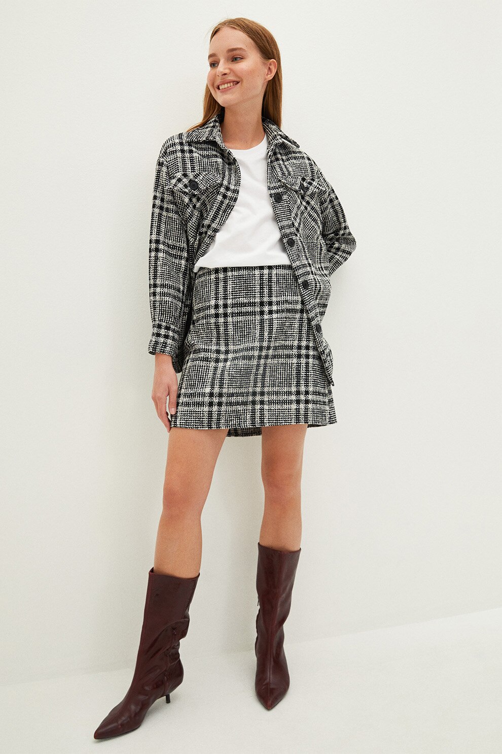 LC WAIKIKI, Fusta mini din tuid cu croiala in A, Negru/Alb, 2XS