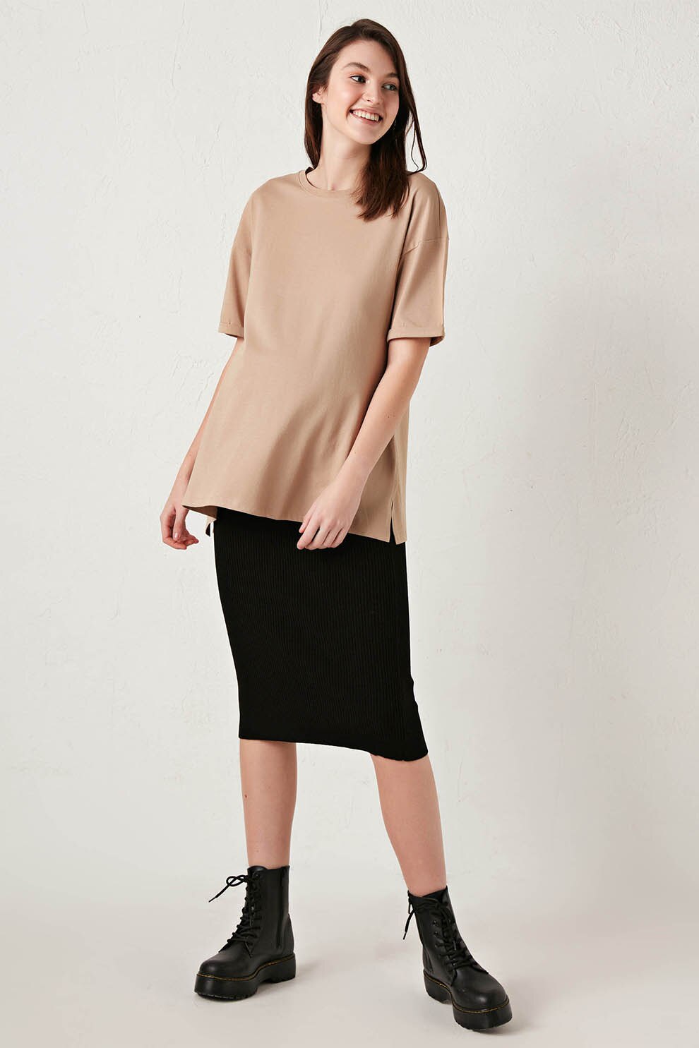 LC WAIKIKI, Fusta midi cu striatii, Negru, M