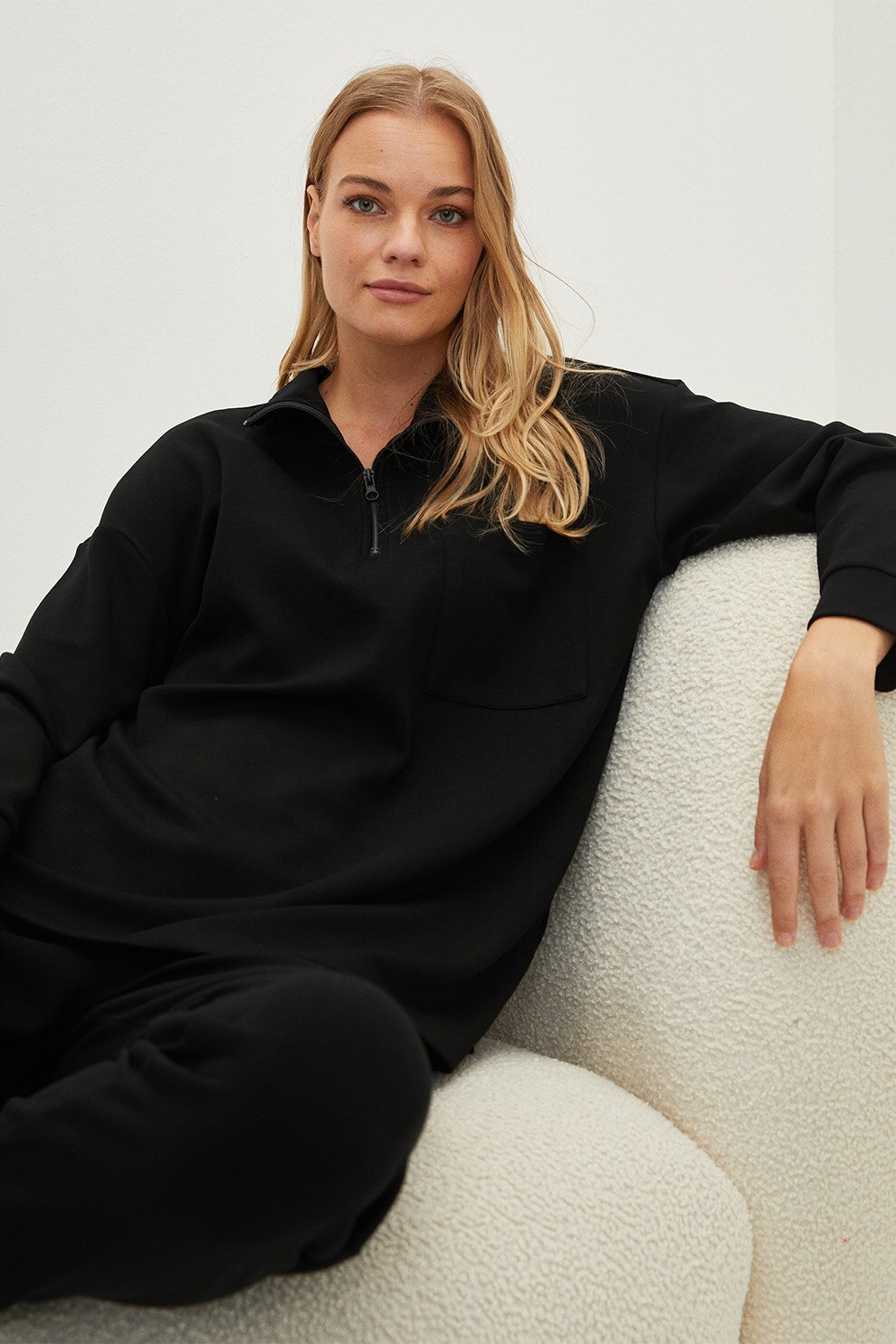 LC WAIKIKI, Bluza de pijama cu buzunar pe piept, Negru