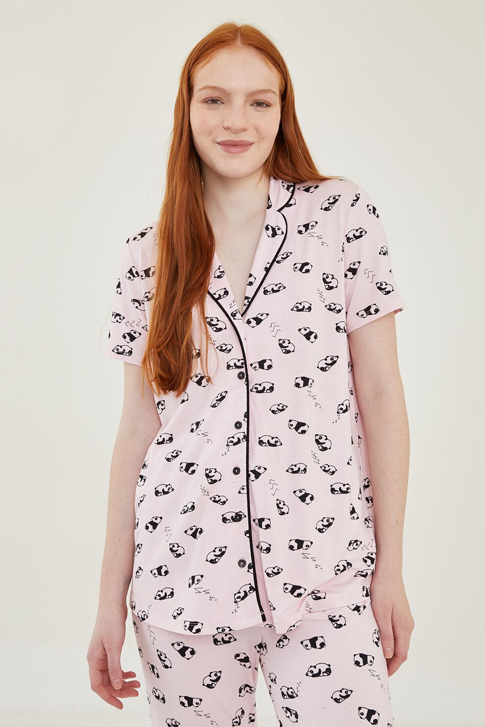 LC WAIKIKI, Pijama cu model panda, Roz/Negru