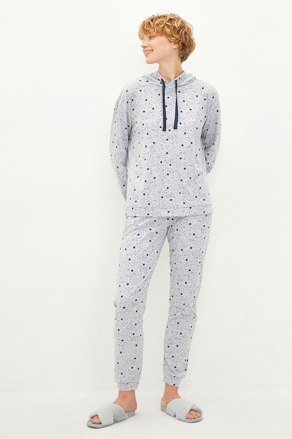 LC WAIKIKI, Pijama cu imprimeu cu stele, Gri melange, XS