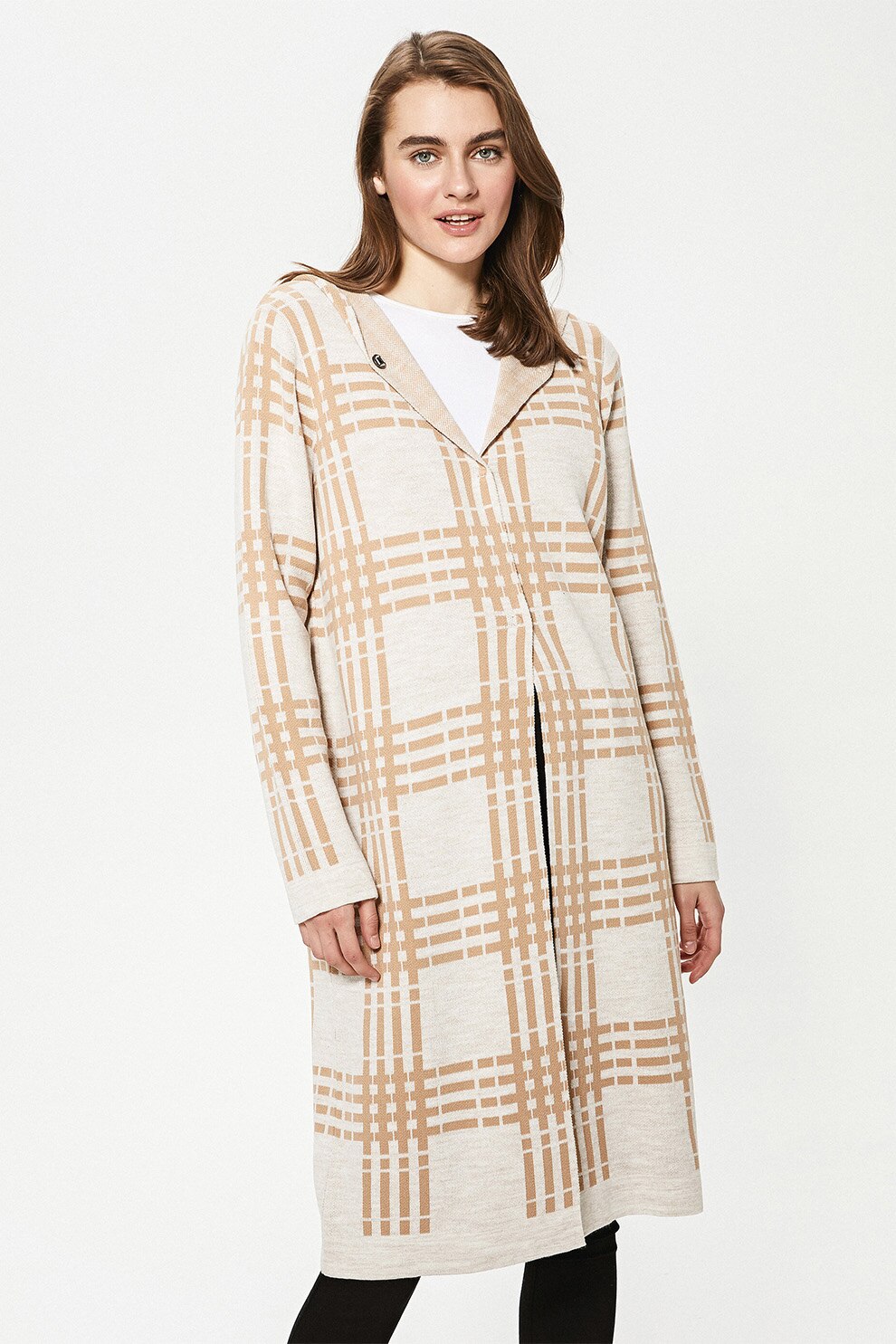 LC WAIKIKI, Cardigan lung cu gluga, Bej