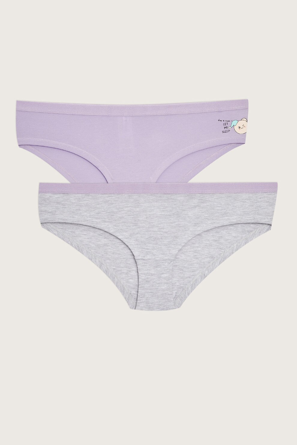 LC WAIKIKI, Set de chiloti cu imprimeu discret - 2 perechi, Lila/Gri melange, XS