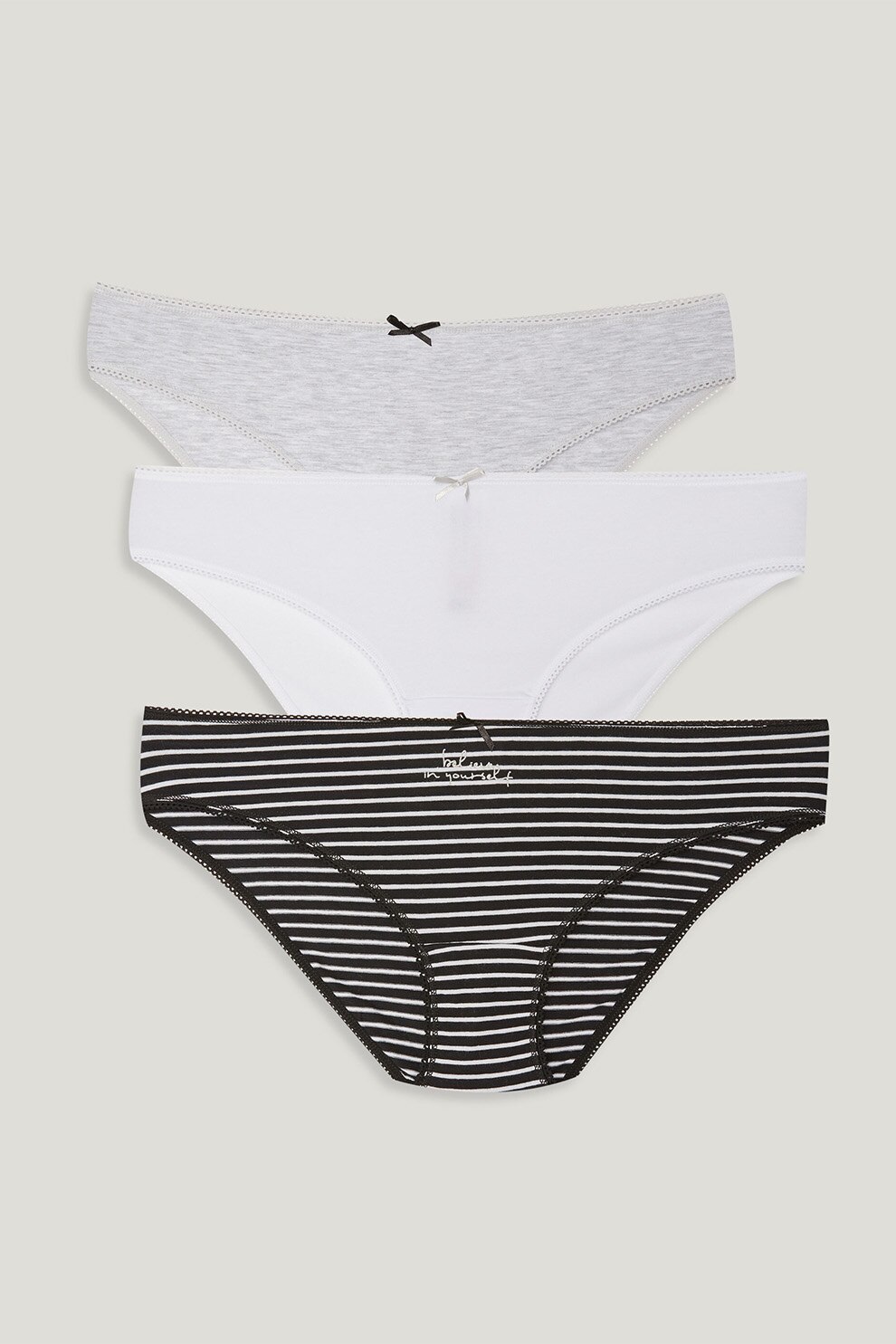 LC WAIKIKI, Set de chiloti - 3 perechi, Negru/Alb/Gri melange