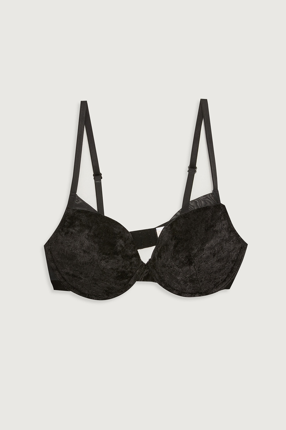 LC WAIKIKI, Sutien de catifea cu garnituri de plasa, Negru