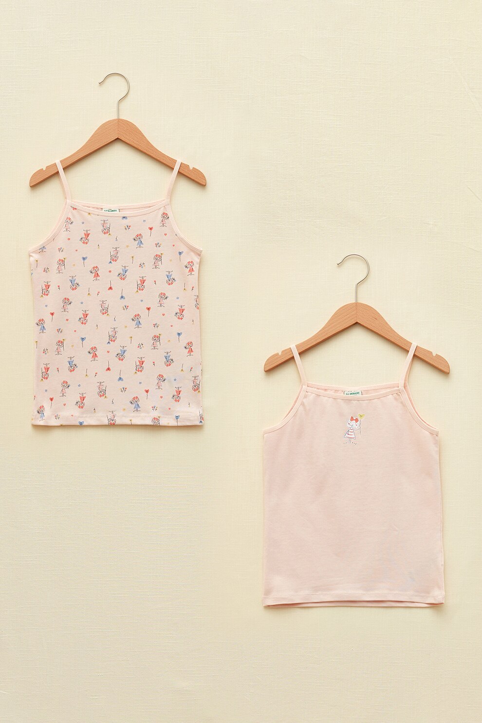 LC WAIKIKI, Set de topuri de bumbac cu imprimeu grafic - 2 piese, Roz pal