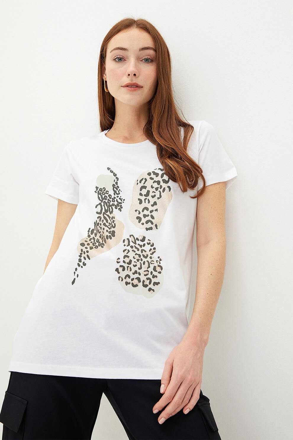 LC WAIKIKI, Tricou de bumbac cu decolteu la baza gatului, Alb