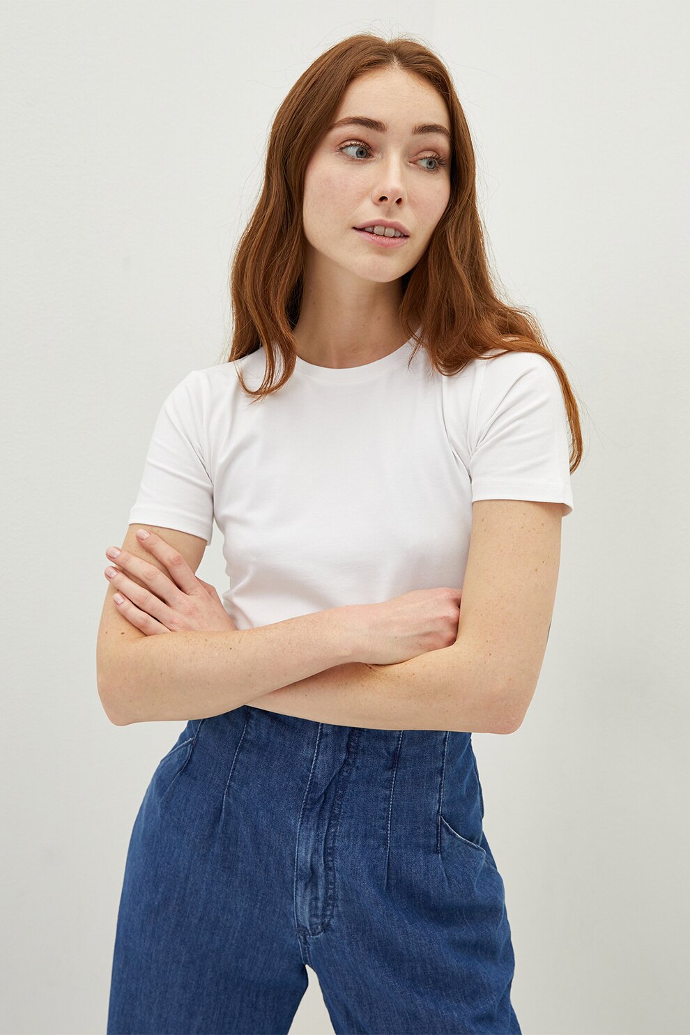 LC WAIKIKI, Tricou uni cu decolteu la baza gatului, Alb