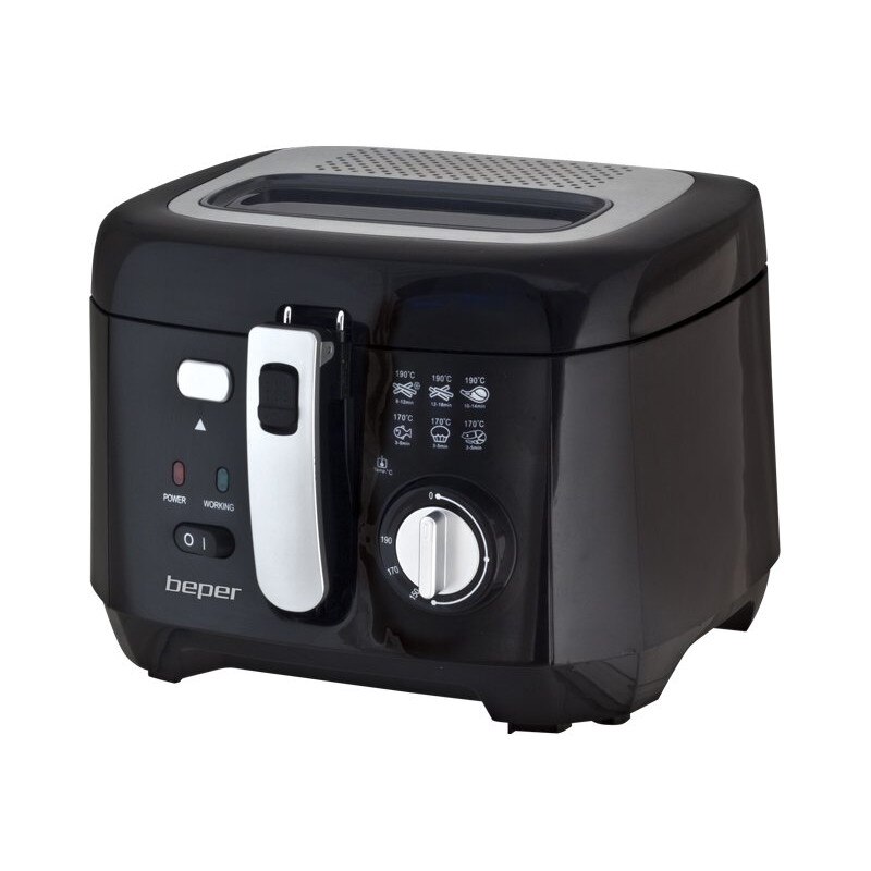 Friteuza 2.5L, 1800 W, temperatura maxima 190°C, recipient din otel inoxidabil, Beper, 90.655