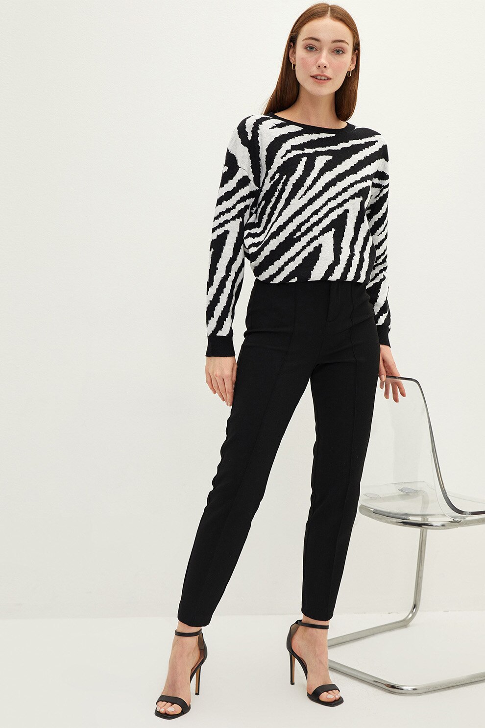 LC WAIKIKI, Pantaloni cu talie inalta si pensa, Negru