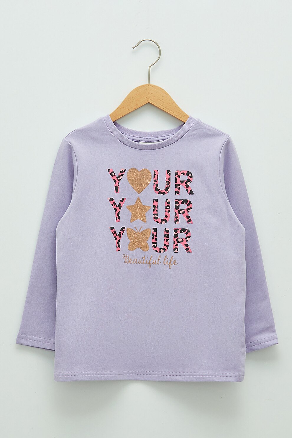 LC WAIKIKI, Bluza cu decolteu la baza gatului si imprimeu text, Lila/Roz