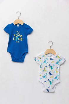 LC WAIKIKI, Set de body-uri de bumbac cu imprimeu - 2 piese, Albastru LC WAIKIKI, Set de body-uri de bumbac cu imprimeu - 2 piese, Albastru