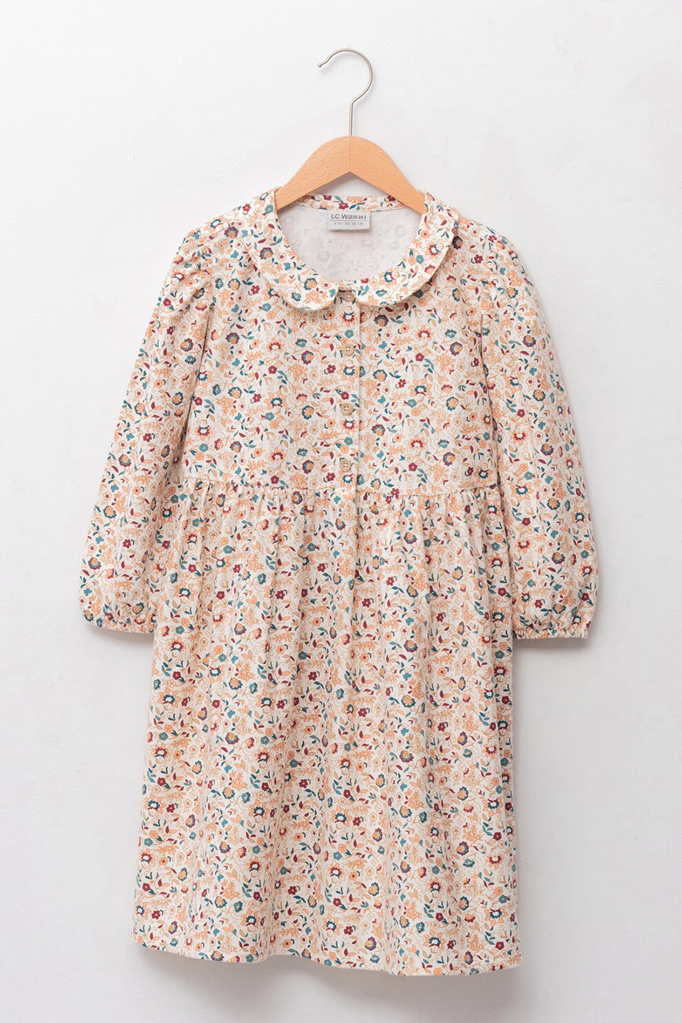 LC WAIKIKI, Rochie scurta de bumbac cu model floral, Bej