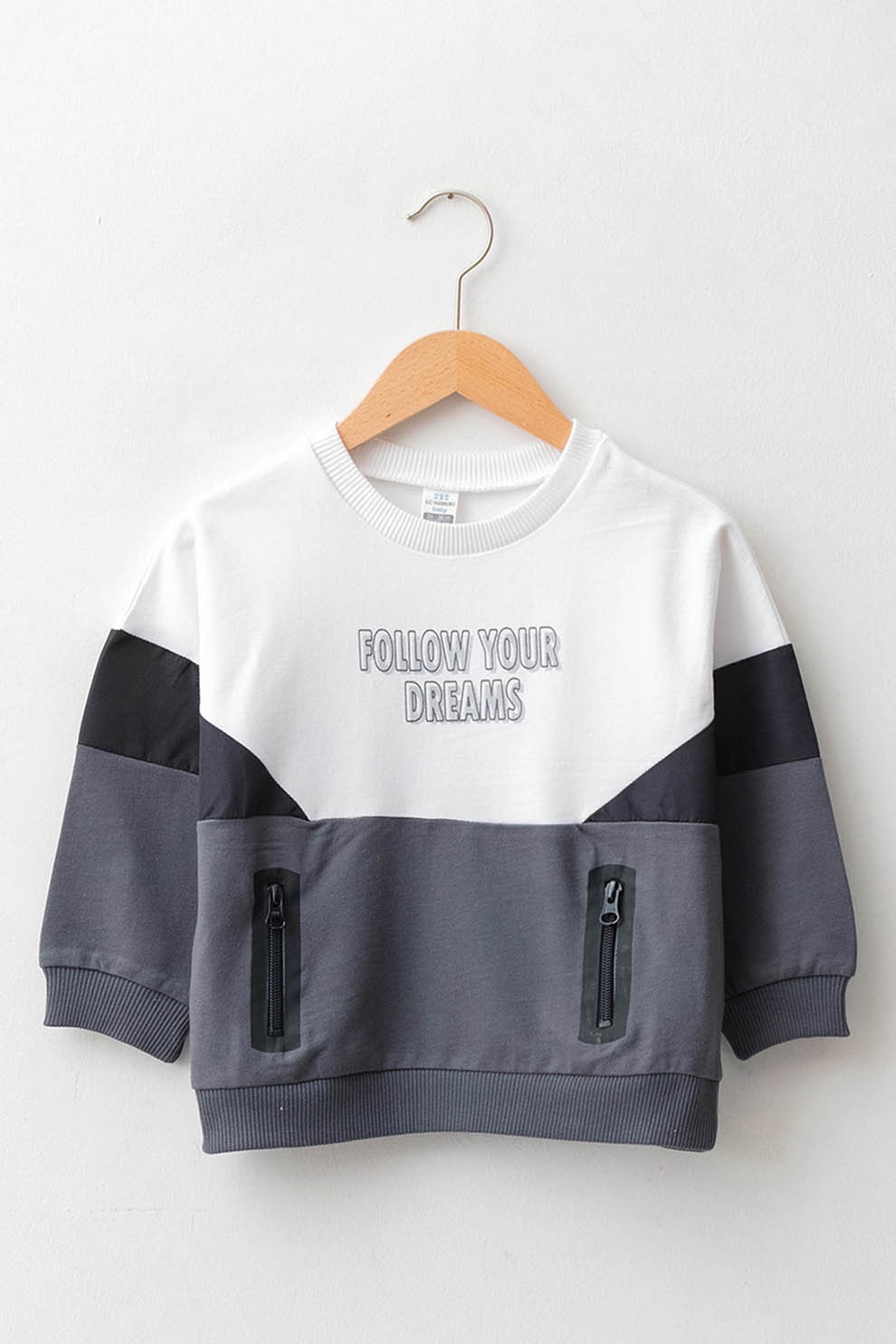 LC WAIKIKI, Bluza sport cu model colorblock si buzunare cu fermoar, Alb/Gri