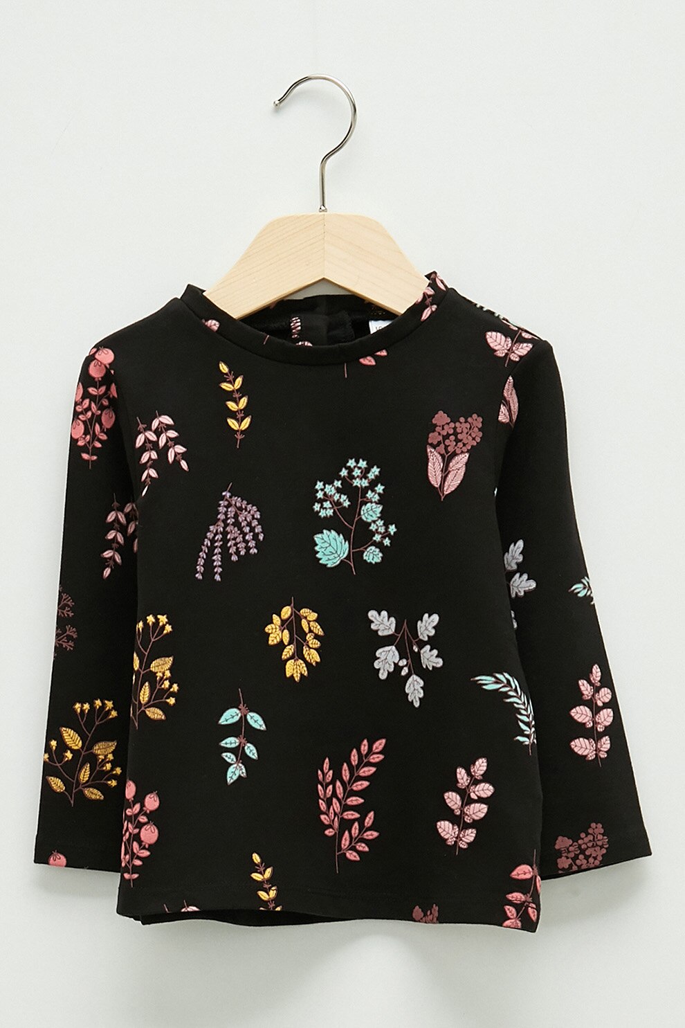 LC WAIKIKI, Bluza cu model floral si decolteu la baza gatului, Negru