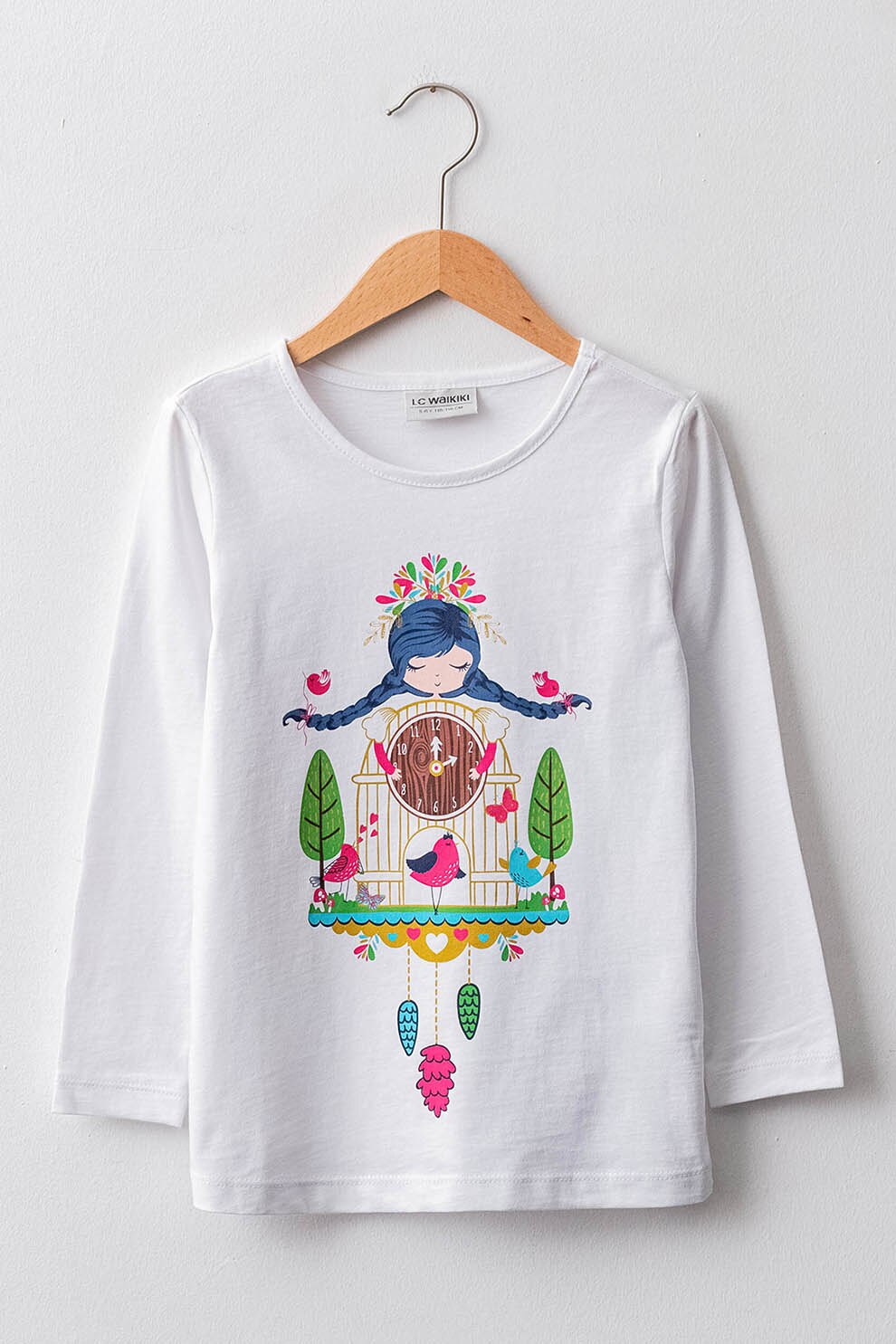 LC WAIKIKI, Bluza de bumbac cu imprimeu, Alb/Verde/Albastru