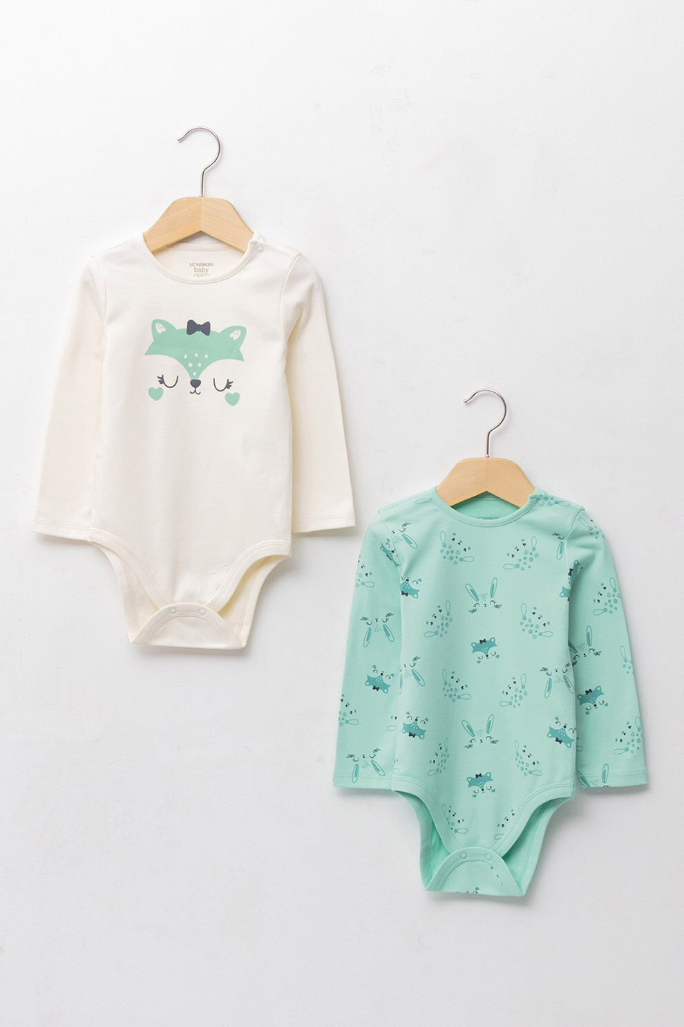 LC WAIKIKI, Set de body-uri cu imprimeu grafic - 2 piese, Verde