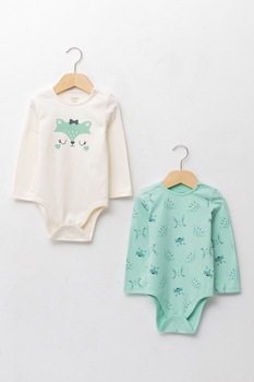 LC WAIKIKI, Set de body-uri cu imprimeu grafic - 2 piese, Verde LC WAIKIKI, Set de body-uri cu imprimeu grafic - 2 piese, Verde