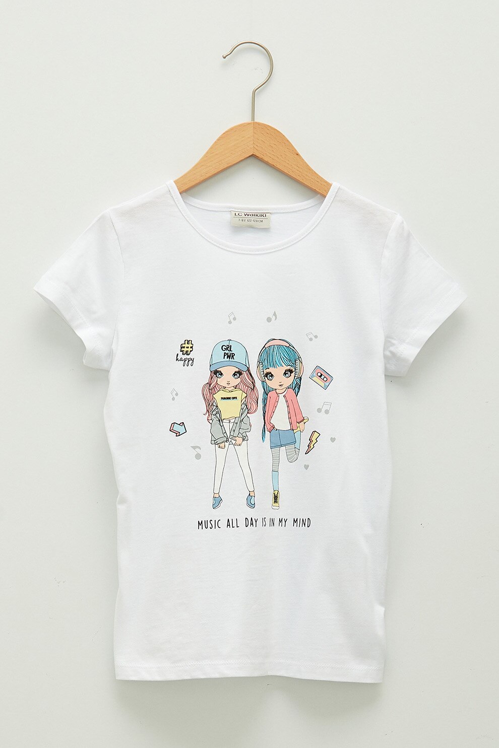 LC WAIKIKI, Tricou cu decolteu la baza gatului si imprimeu grafic, Alb