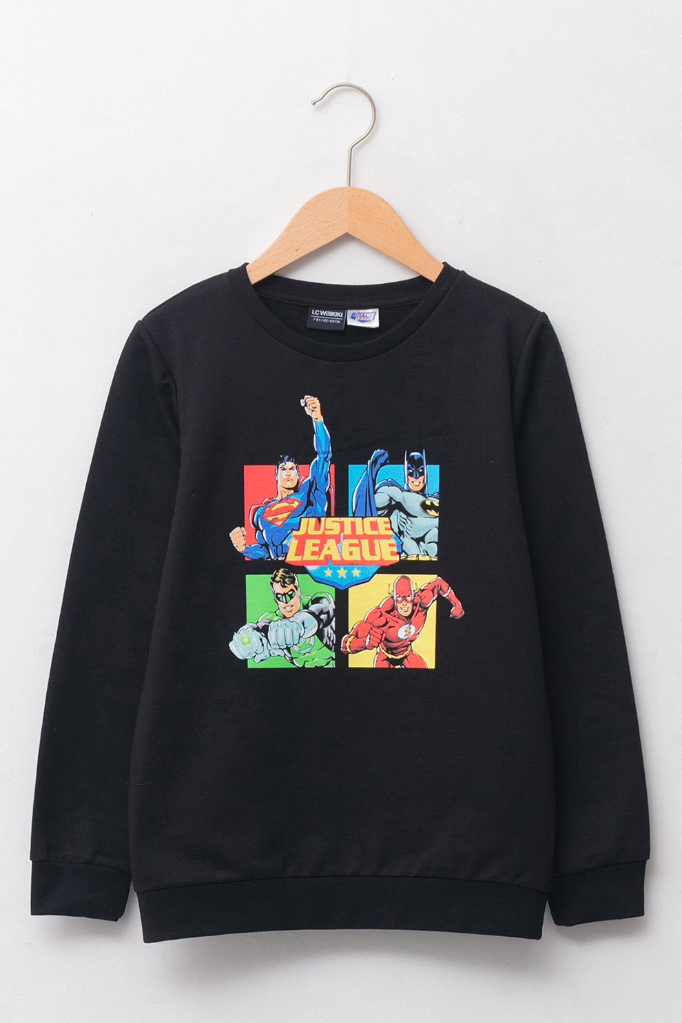 LC WAIKIKI, Bluza sport cu decolteu la baza gatului si imprimeu Justice League, Negru