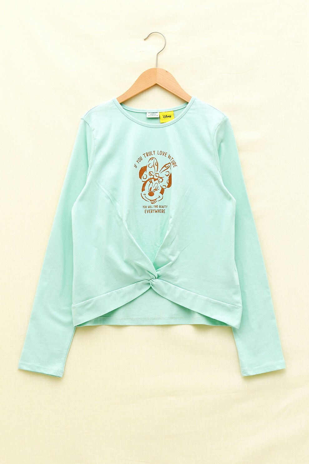LC WAIKIKI, Bluza de bumbac cu detaliu nod, Verde menta/Oranj stins