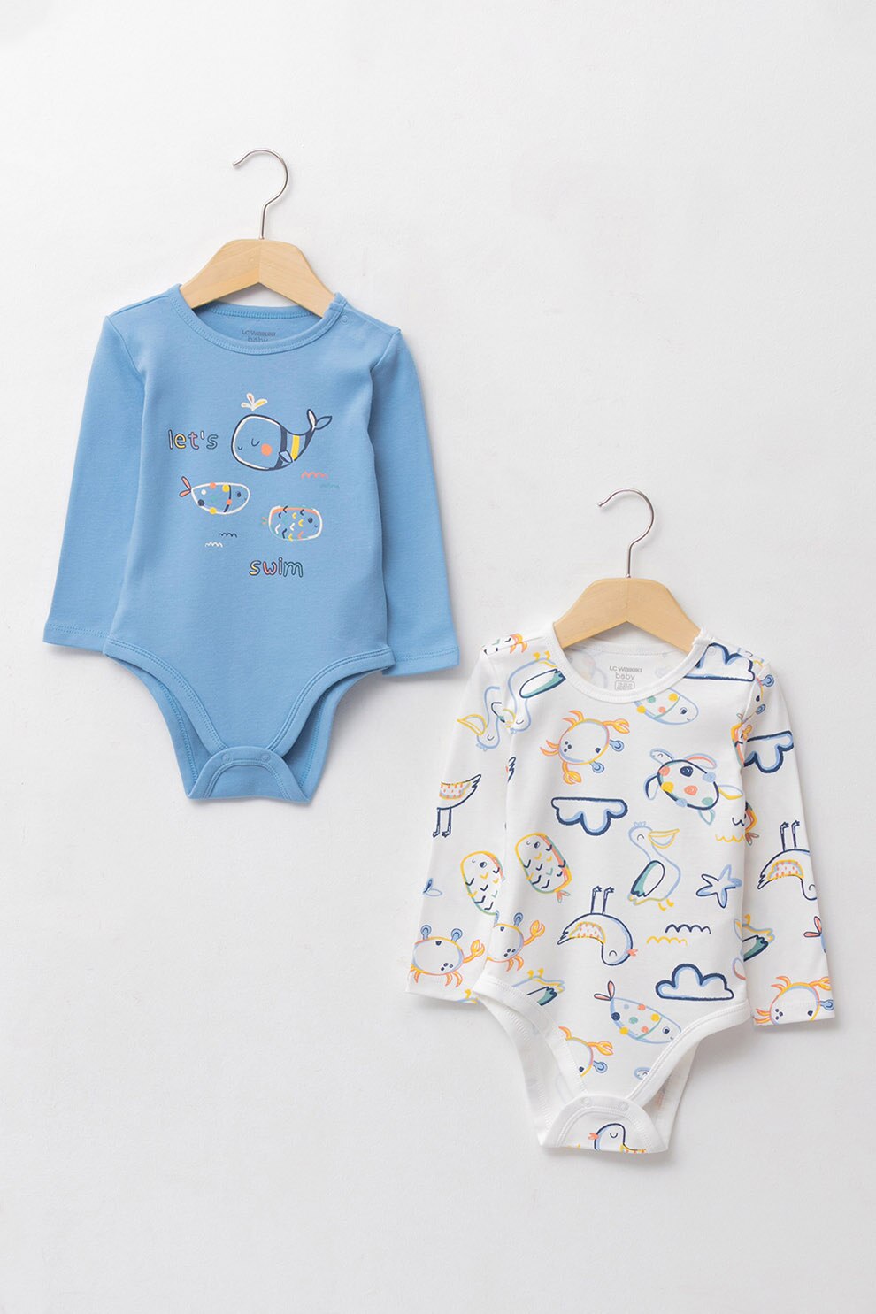 LC WAIKIKI, Set de body-uri de bumbac cu model grafic - 2 piese, Albastru