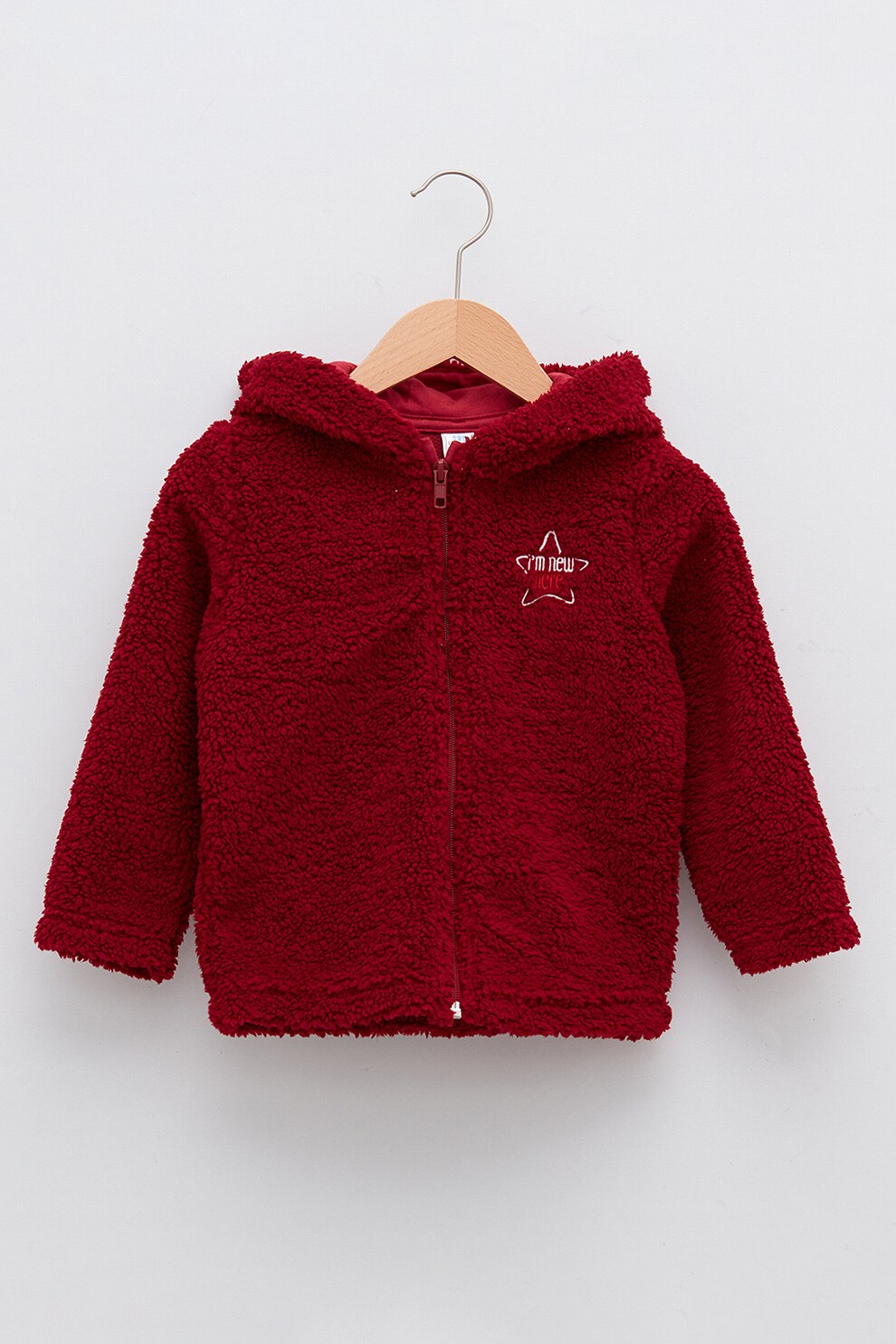 LC WAIKIKI, Hanorac cu fermoar si blana sherpa, Rosu