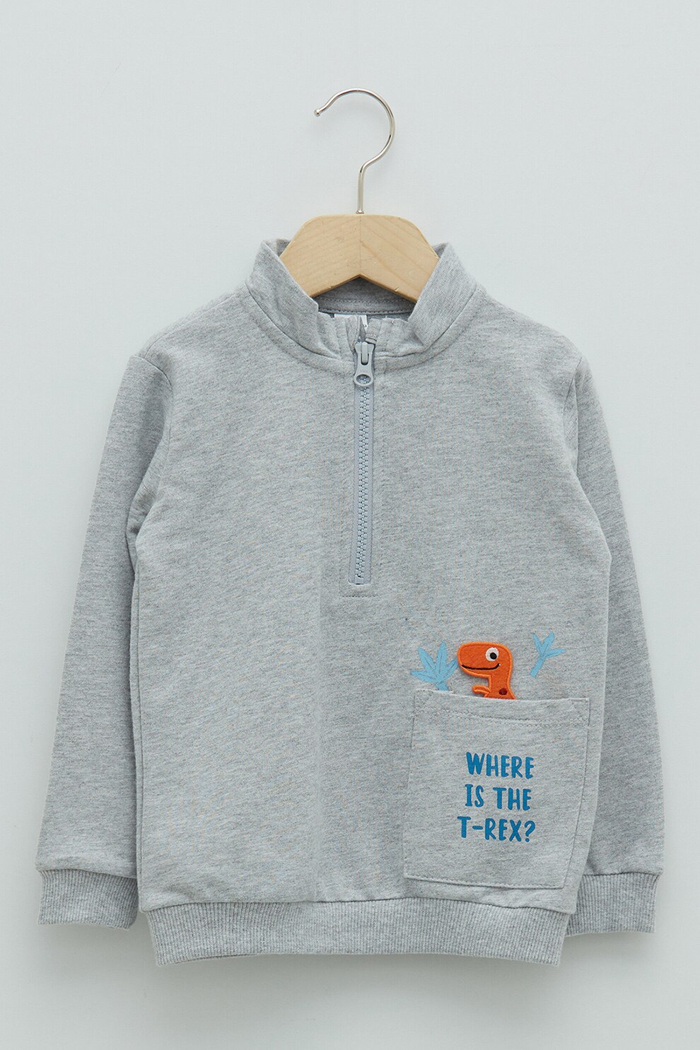 LC WAIKIKI, Bluza sport de bumbac cu fermoar scurt, Gri