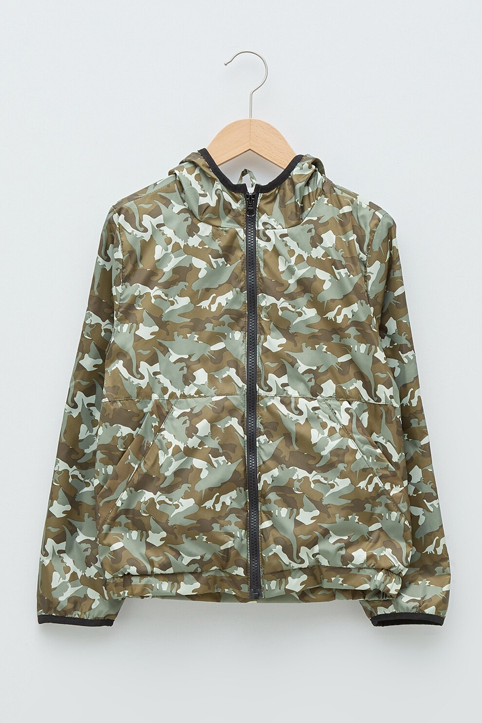 LC WAIKIKI, Jacheta usoara cu model camuflaj si dinozauri, Verde