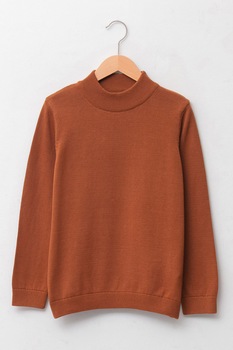 LC WAIKIKI, Pulover de bumbac cu terminatii striate, Oranj mandarina, 134 CM LC WAIKIKI, Pulover de bumbac cu terminatii striate, Oranj mandarina, 134 CM