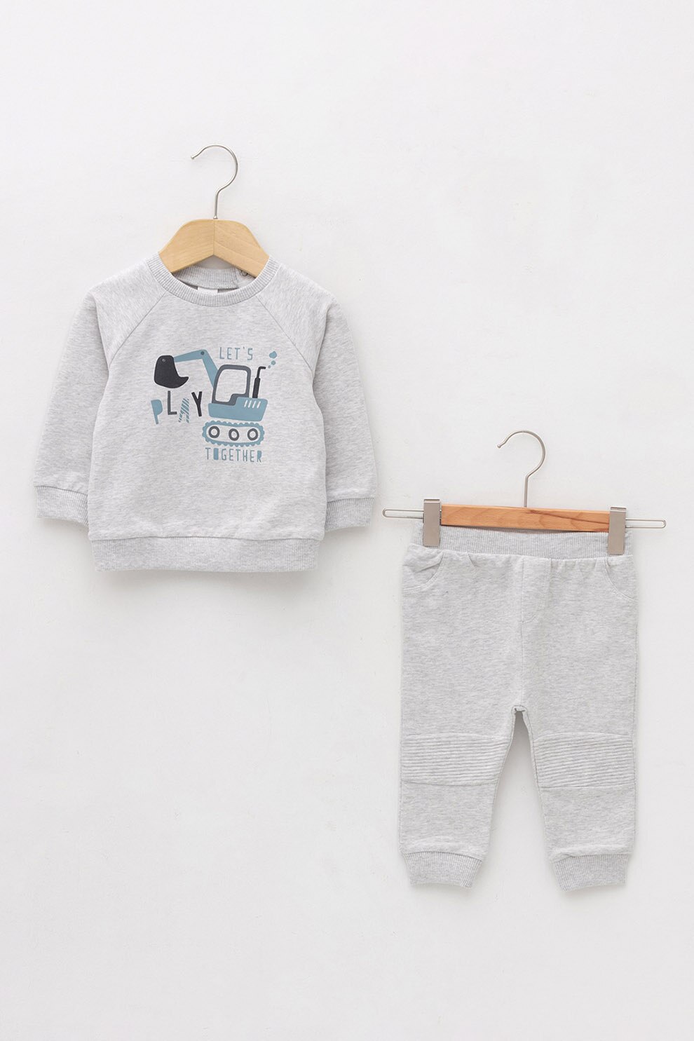 LC WAIKIKI, Set de bluza sport cu imprimeu si pantaloni sport - 2 piese, Gri