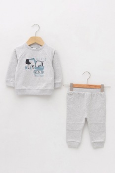 LC WAIKIKI, Set de bluza sport cu imprimeu si pantaloni sport - 2 piese, Gri LC WAIKIKI, Set de bluza sport cu imprimeu si pantaloni sport - 2 piese, Gri