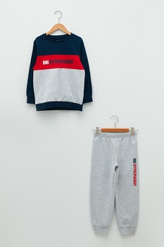 LC WAIKIKI, Set de bluza sport si pantaloni sport cu model contrastant, Bleumarin/ Gri LC WAIKIKI, Set de bluza sport si pantaloni sport cu model contrastant, Bleumarin/ Gri